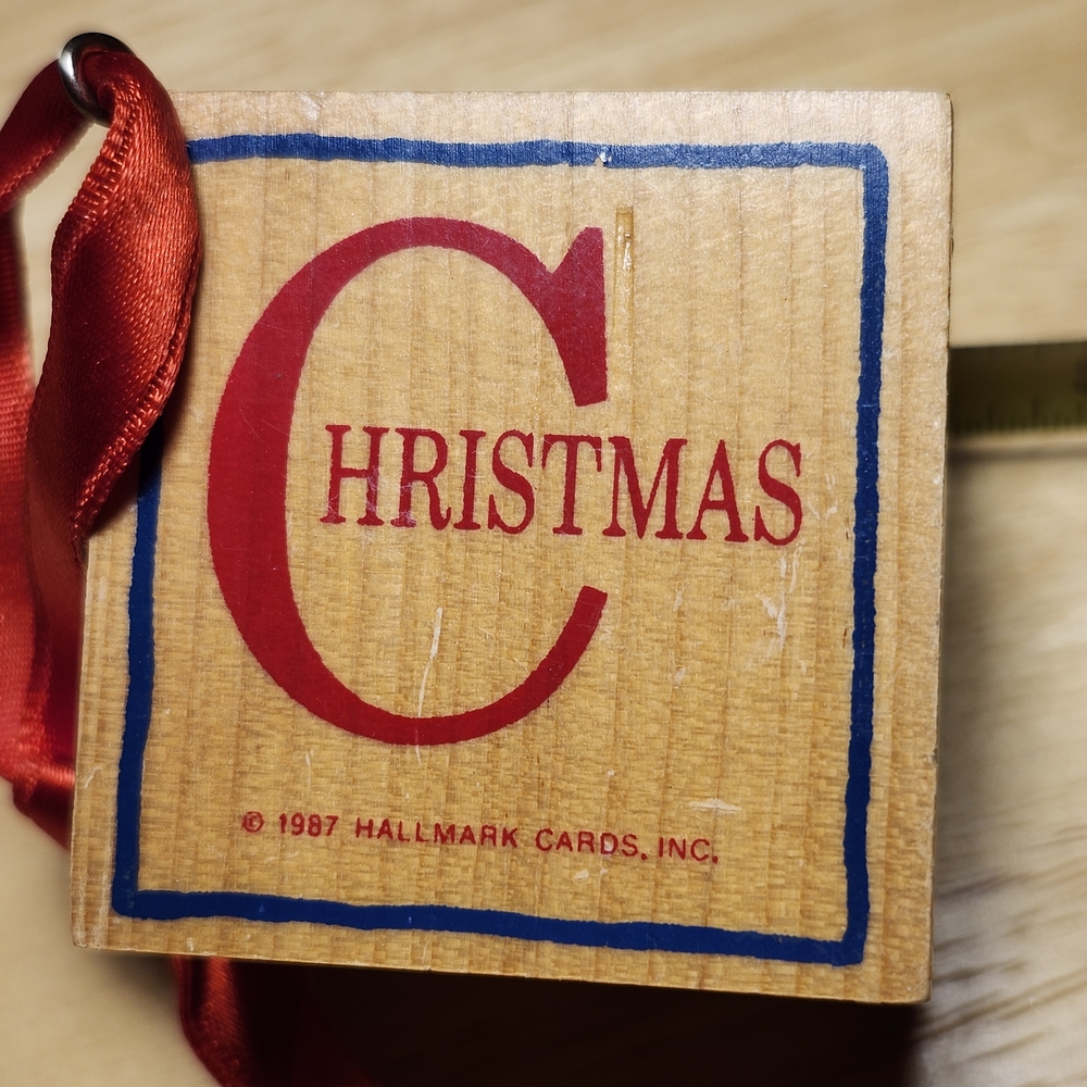 Vintage 1987 Hallmark Alphabet Block Ornament, "C for Christmas" Variant